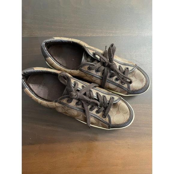 COACH Low Top Signature Sneaker Shoes Women's KHAKI Mahogany Size 8 - Picture 4 of 12
